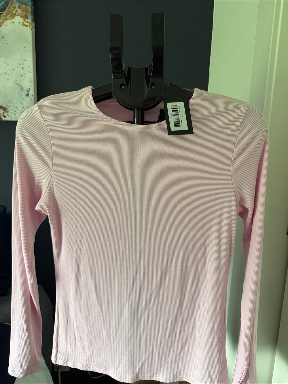 NWT Alexa Paris L Light Pink Women's Long Sleeve Ribbed Crewneck Top